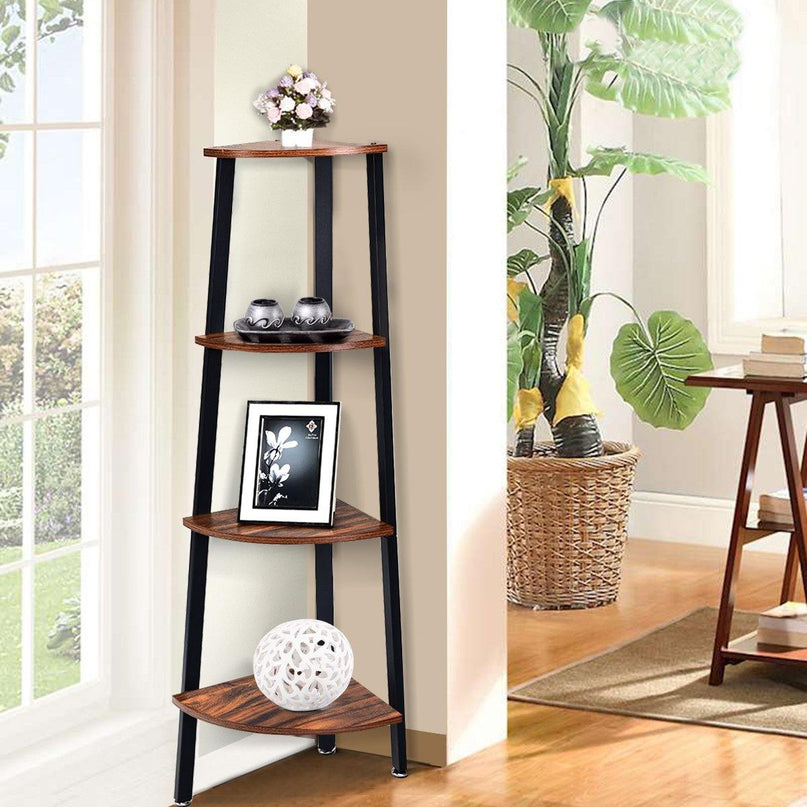 4-Tier Corner Shelf Industrial Multipurpose Bookcase - Giantexus