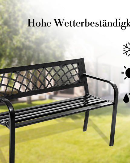 Giantex Patio Garden Bench Loveseats Park Yard Furniture Decor Cast Iron Frame Black (Black Steel W/ PVC Mesh Pattern)