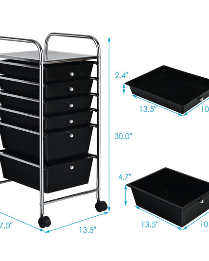  6 Storage Drawer Cart Rolling Organizer Cart, Black - Giantex