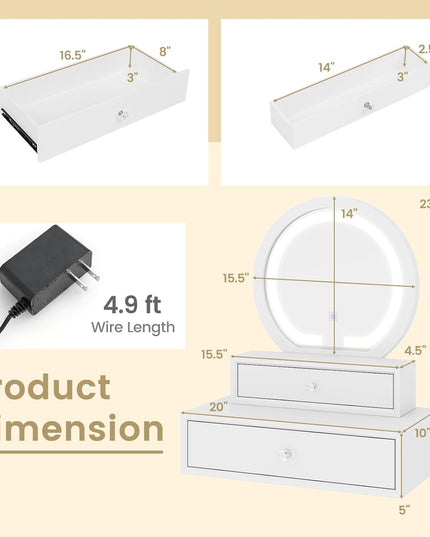 Vanity Mirror with Storage - White Table Top Vanity Mirror with Lights