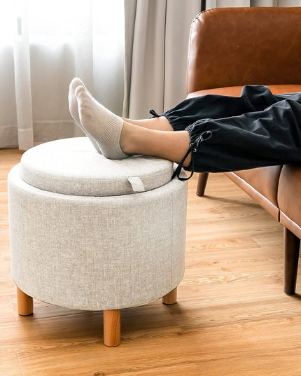 Giantex Round Storage Ottoman with Tray, Accent Storage Footstool w/ Soft Padding