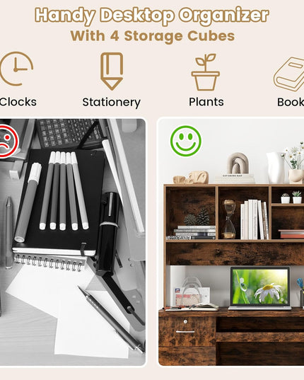 Giantex Desktop Bookshelf, Countertop Storage Hutch with 4 Shelves for Computer Desk, Dressing Tabletop Display Rack