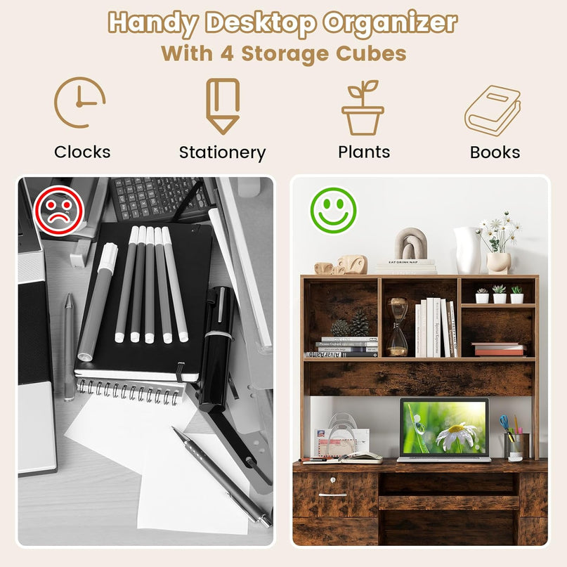 Giantex Desktop Bookshelf, Countertop Storage Hutch with 4 Shelves for Computer Desk, Dressing Tabletop Display Rack