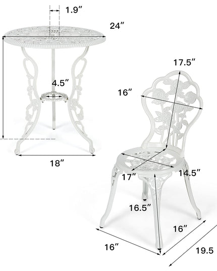 Giantex 3 Piece Bistro Set, Cast Aluminum Porch Furniture, Outdoor Patio Dining Table and Chairs with Umbrella Hole