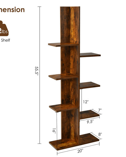 Giantex Wood Bookshelf, 7-Tier Tall Freestanding Tree Bookshelf with Anti-toppling