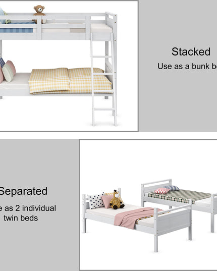 Giantex Twin Over Twin Bunk Bed, Solid Wood Twin Bunk Bed Convertible Into Two Individual Beds