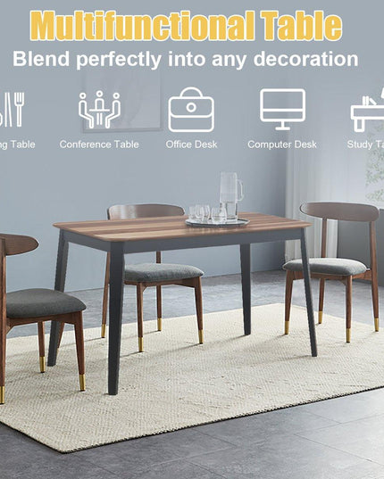 Wood Dining Table, Rectangular Kitchen Table (Walnut & Black) - Giantexus