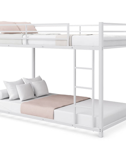 Classic Bunk Bed Frame with Safety Guard Rails & Side Ladder