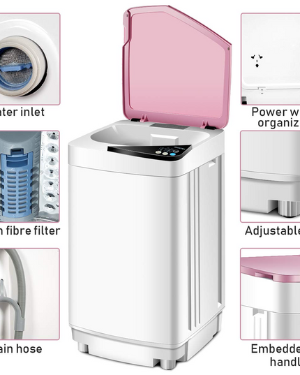 7.7 lbs Compact Full-Automatic Laundry Washing Machine (Pink)