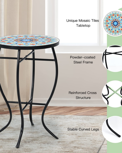 Giantex Folding Mosaic Patio Table, 14'' Outdoor Side Table Round Accent Table Plant Stand with Ceramic Tile Top