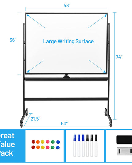 Double-Sided Magnetic Dry Erase Mobile Whiteboard - Giantex