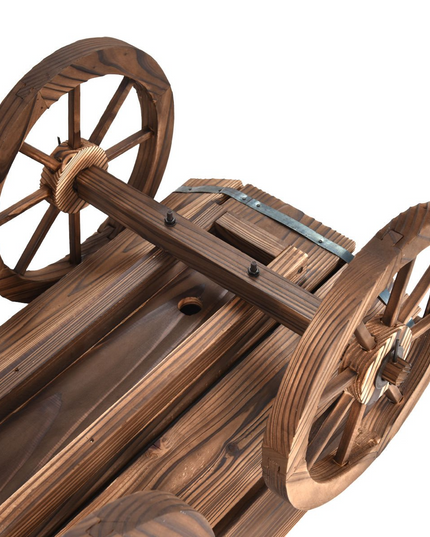 Giantex Wood Wagon Flower Planter Pot Stand W/Wheels Home Garden Outdoor Decor