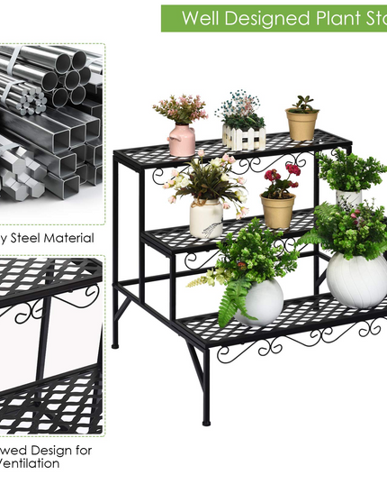3 Tiers Metal Plant Stand, Ladder Plant Display Rack - Giantex