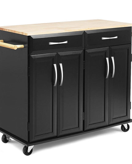 Giantex Kitchen Island Cart, Rolling Trolley Cart Utility Cabinet w/Rubber Wood Top