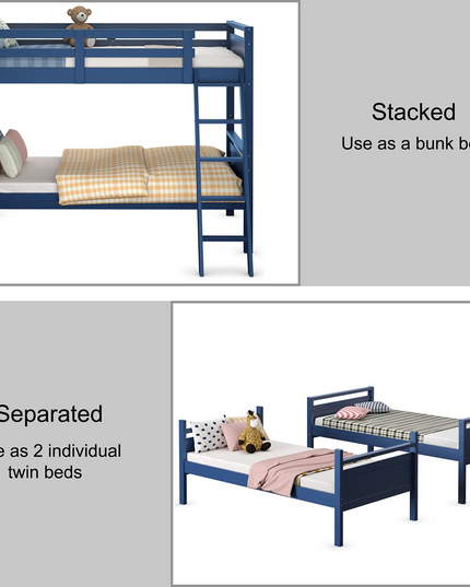 Giantex Twin Over Twin Bunk Bed, Solid Wood Twin Bunk Bed Convertible Into Two Individual Beds