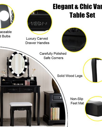 Makeup Dressing Table w/Lighted Oval Mirror and Touch Switch