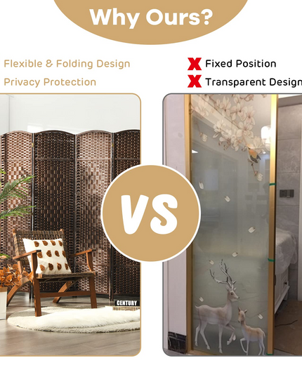 Giantex 6 Panel 6 Ft Tall Room Divider, Freestanding Wood Partition Room Dividers (Black/Brown) - Giantexus