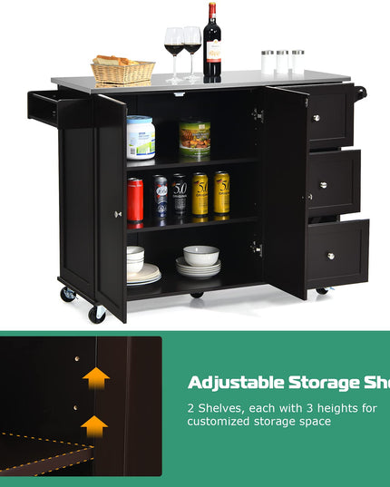 Giantex Kitchen Island with Stainless Steel Countertop, Dark Brown