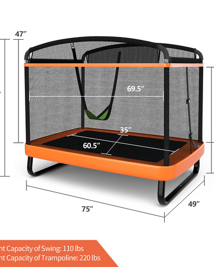 Giantex 6 Ft Kids Trampoline with Swing, Baby Toddler Rectangle Trampoline, Max Load 220lbs (Blue/Orange) - Giantexus