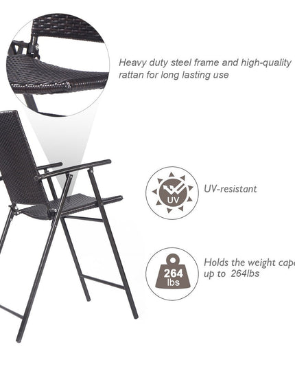 Giantex Folding Wicker Rattan Bar Chairs Tall Stool with Back Steel Frame