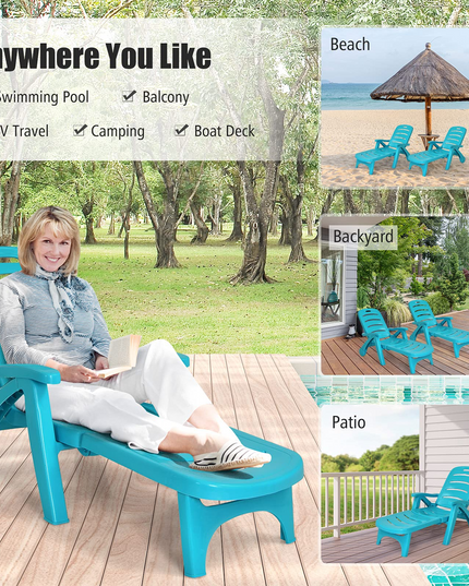 Patio Chaise Lounge Recliner on Wheels - Giantex