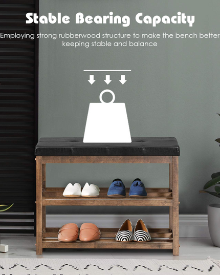 Giantex Shoe Bench, Wood Shoe Rack Bench with Cushion Seat
