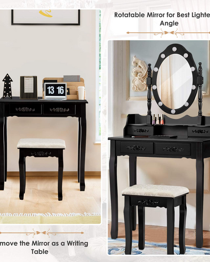CHARMAID Vanity Set with 10 LED Lights and 4 Drawers - Giantexus