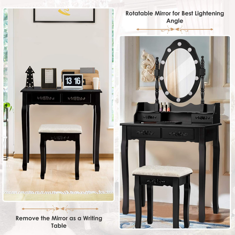CHARMAID Vanity Set with 10 LED Lights and 4 Drawers - Giantexus