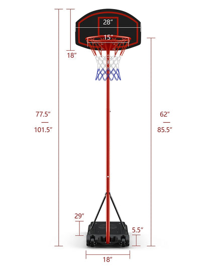 Giantex Portable Basketball Hoop Adjustable Height 6.5 - 8.5 FT, Backboard System Stand with 2 Wheels