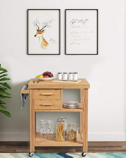 Giantex Kitchen Island, Bamboo Island Cart, Natural