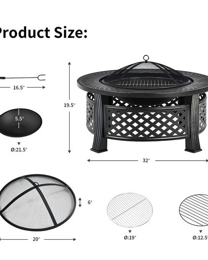 Giantex 32" Fire Pit, 3 in 1 Round Log Burner w/ High-Temp Resistance Finish