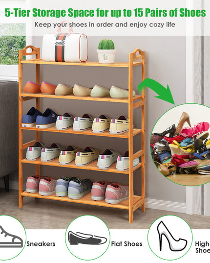 Bamboo Shoe Rack 5 Tier, Freestanding Shoe Rack - Giantexus