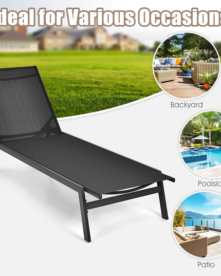 Giantex Chaise Lounge Chair Patio Chaise Lounger with 6-Postion Adjustable Backrest and Breathable Fabric