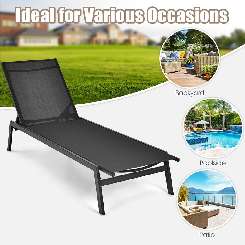 Giantex Chaise Lounge Chair Patio Chaise Lounger with 6-Postion Adjustable Backrest and Breathable Fabric