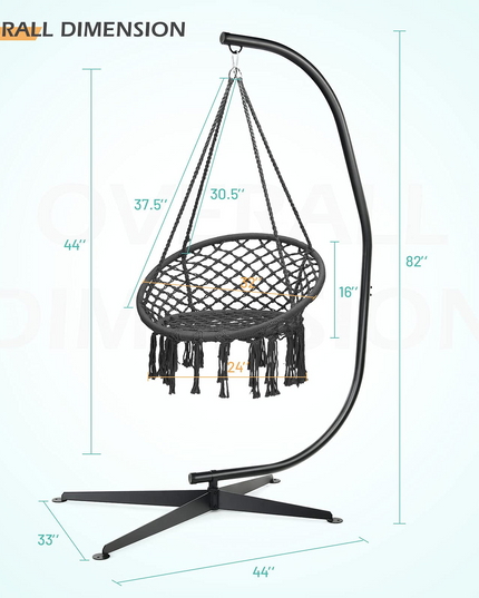 Giantex Hammock Chair with Stand, Solid Steel Heavy Duty C Stand with Macrame Hanging Chair