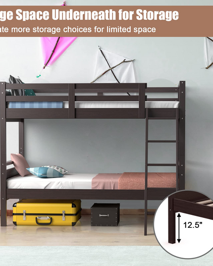 Giantex Twin Over Twin Bunk Bed, Solid Wood Twin Bunk Bed Convertible Into Two Individual Beds