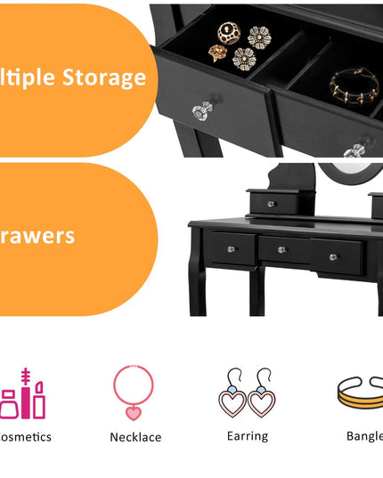 Giantex Makeup Dressing Table Large Storage with 5 Drawers
