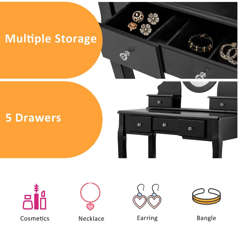 Giantex Makeup Dressing Table Large Storage with 5 Drawers