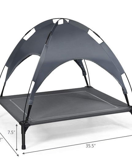 Giantex Elevated Dog Bed with Removable Canopy, Portable Raised Pet Cot Cooling Dog Bed for Camping Beach Lawn