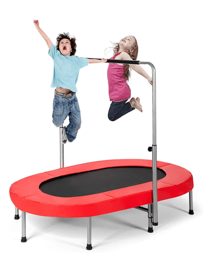 Mini Trampoline, 2 Persons Foldable Fitness Trampoline w/ 5 Levels Height Adjustable Handle, Max Load 330LBS - Giantexus