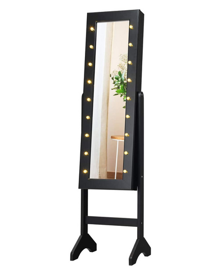 Standing Jewelry Armoire with 18 LED Lights Around the Door