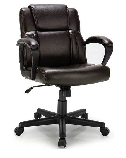 Giantex Office Chair,w/ Padded Armrests, Height Adjustable Swivel Task Chair (Dark Brown)