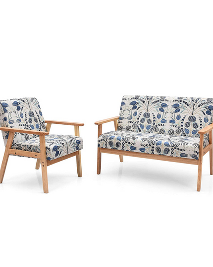 Mid-Century Wooden Loveseat Accent Chair Set - Giantexus