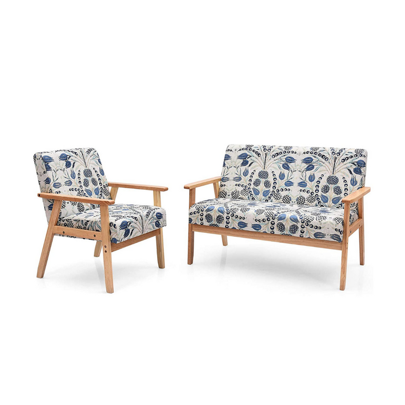 Mid-Century Wooden Loveseat Accent Chair Set - Giantexus