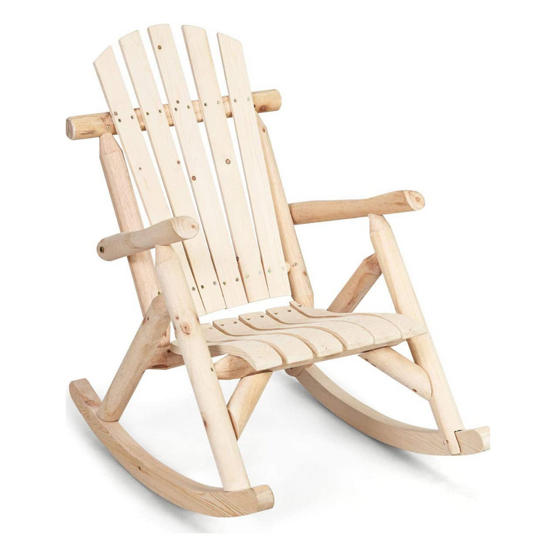 Log Rocking Chair Wood Porch & Patio Rocker for Deck Balcony