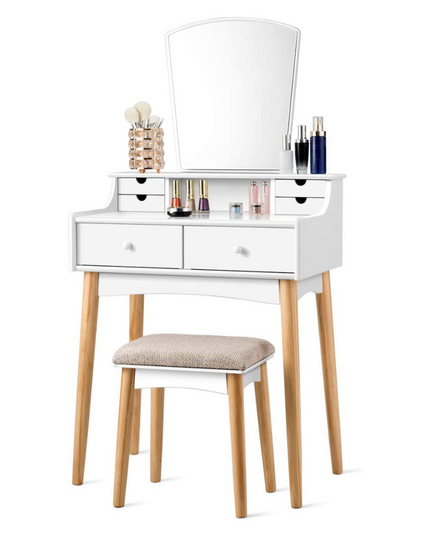 CHARMAID | Makeup Vanity Set with 6 Drawers, White - Giantexus