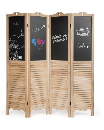 Giantex 5.7 Ft Folding Screen, 4 Panel Screen Room Divider w/ Chalkboard Panels (Natural) - Giantexus