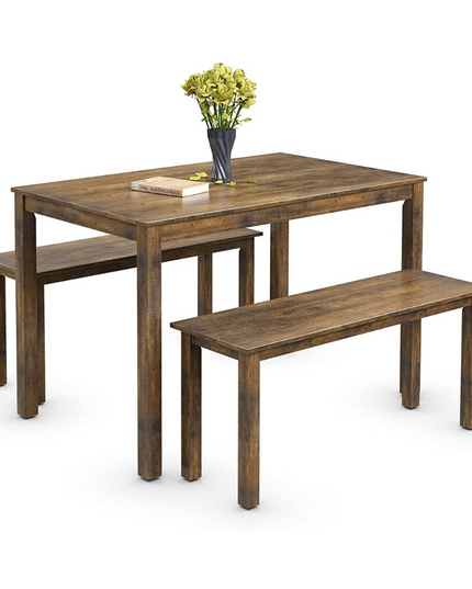 Wooden 3 Pcs Kitchen Dining Room Furniture for 4, Modern Studio Collection Table Set with 2 Benches, Dinette Set (Coffee Brown)