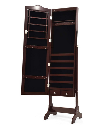 Giantex | 14 LEDs LEDs Jewelry Armoire Cabinet with Full-length Mirror
