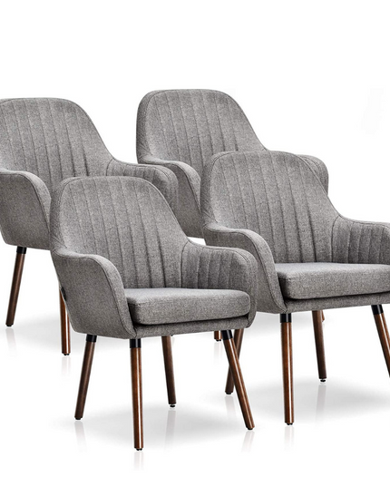 Set of 2 or 4 Fabric Dining Chairs, Accent Upholstered Arm Chair w/Wood Legs - Giantexus